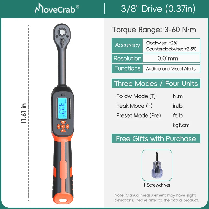 MoveCrab Digital Torque Wrench 1-340 Nm LED Buzzer Alerts