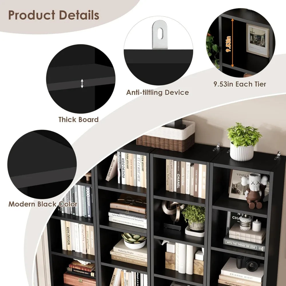 8 Tier Media Tower Rack Adjustable Shelves CD DVD Storage