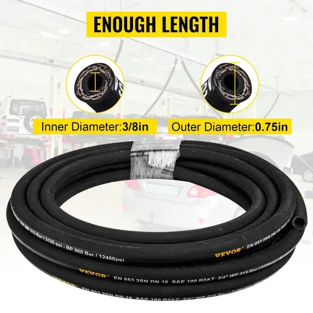 3/8 Inch 100 Ft 4800 PSI Steel Wire Braided Hydraulic Hose
