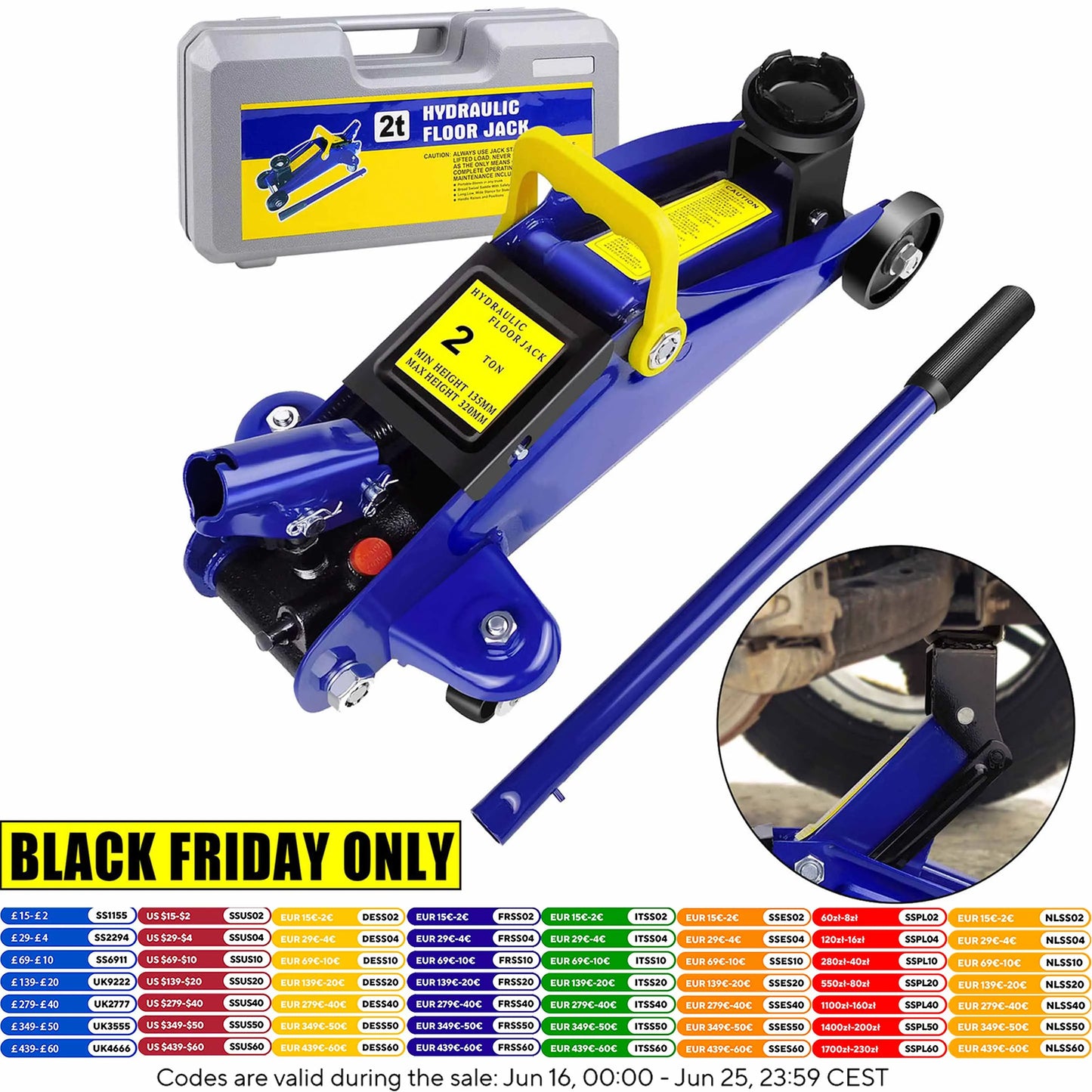 2 Ton Hydraulic Trolley Jack 360 Degree Wheels for Workshop