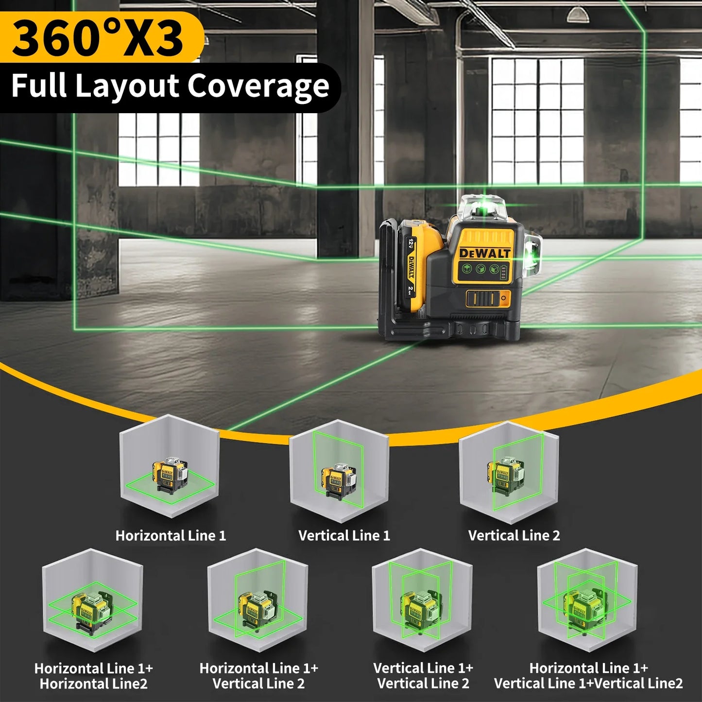 Dewalt DW089LG 12V 12 Line Laser Level 360 Outdoor Green