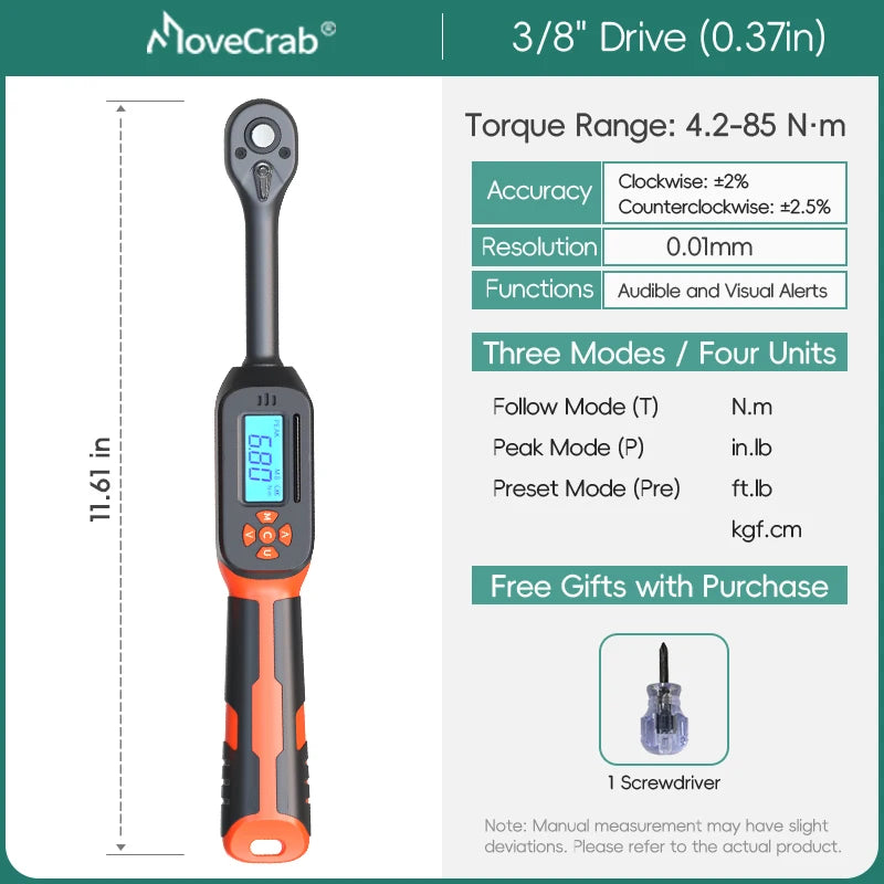 MoveCrab Digital Torque Wrench 1 to 340 Nm LED Alerts