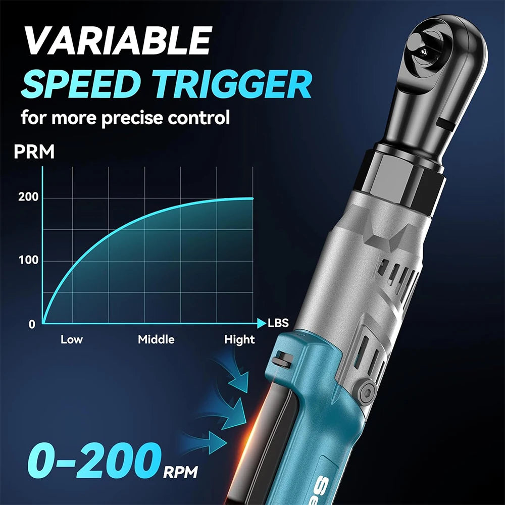 SEESII 3/8" 90Nm Cordless Electric Wrench Cordless Ratchet Wrench with 21V 2pcs li-battery Car Repair Tool Set Angle Wrench