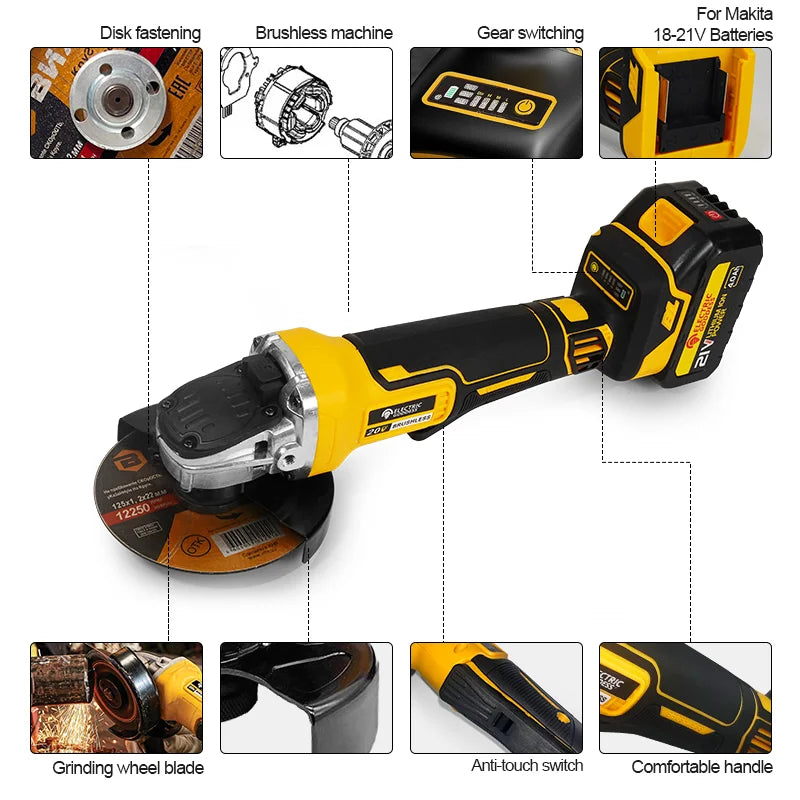 Edog DCG406 Brushless Cordless Grinder Makita 21V Battery