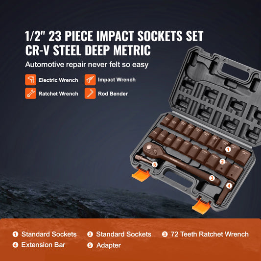 Impact Socket Set One Half And Three Eighth Drive SAE