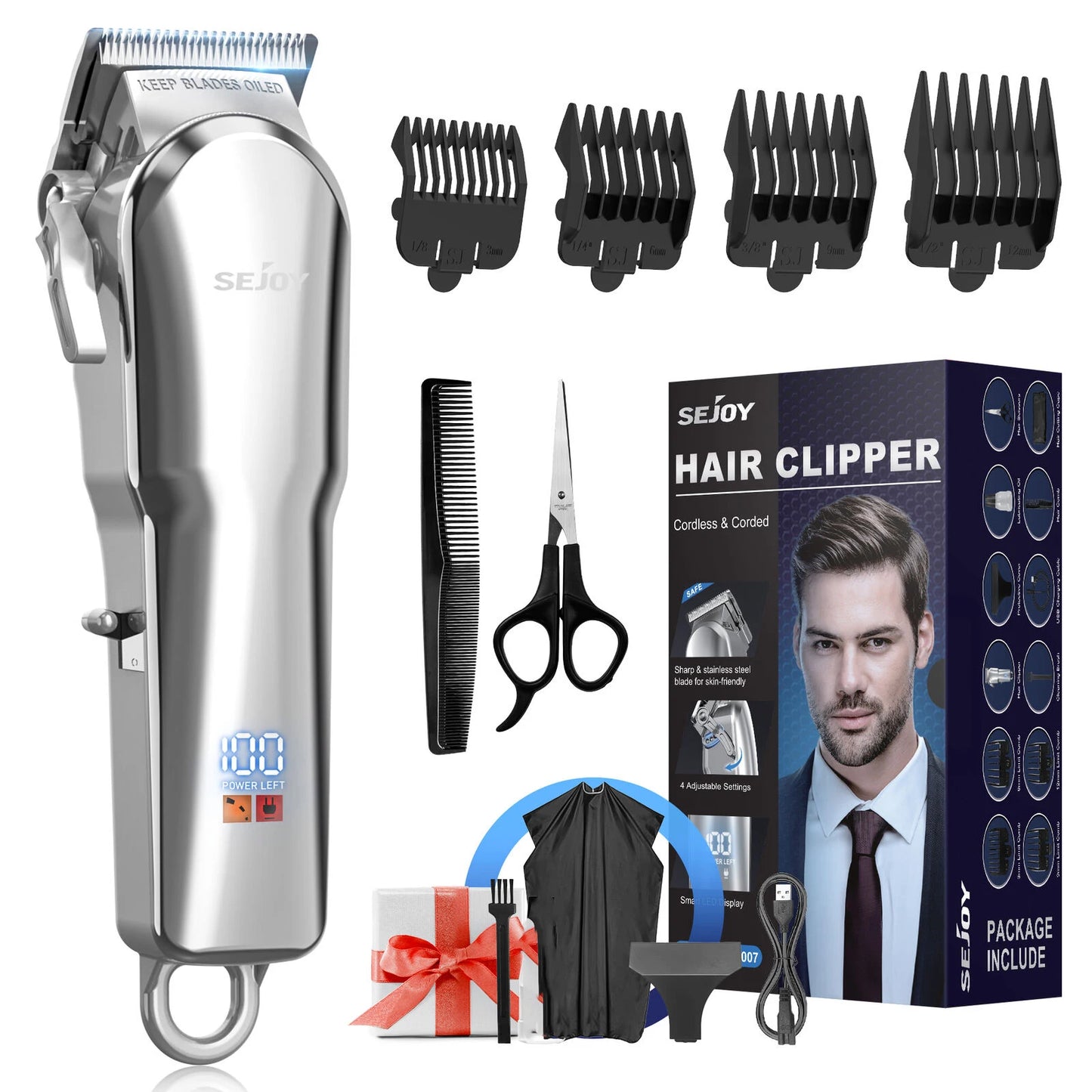 Sejoy Mens Hair Trimmer Multifunction Clippers Beard Shaver
