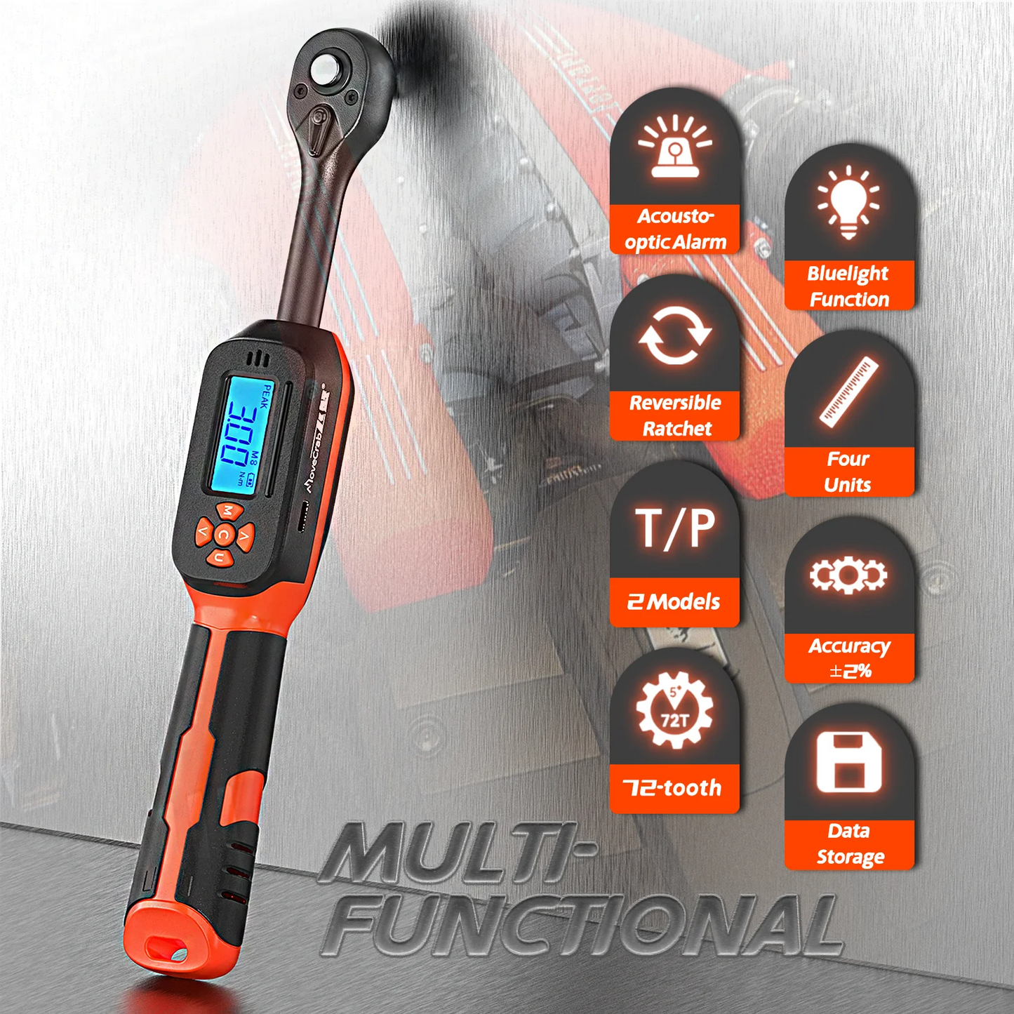 MoveCrab Digital Torque Wrench 1-340 Nm LED Buzzer Alerts