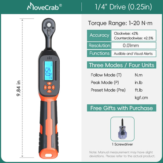 MoveCrab Digital Torque Wrench 1 to 340 Nm LED Alerts