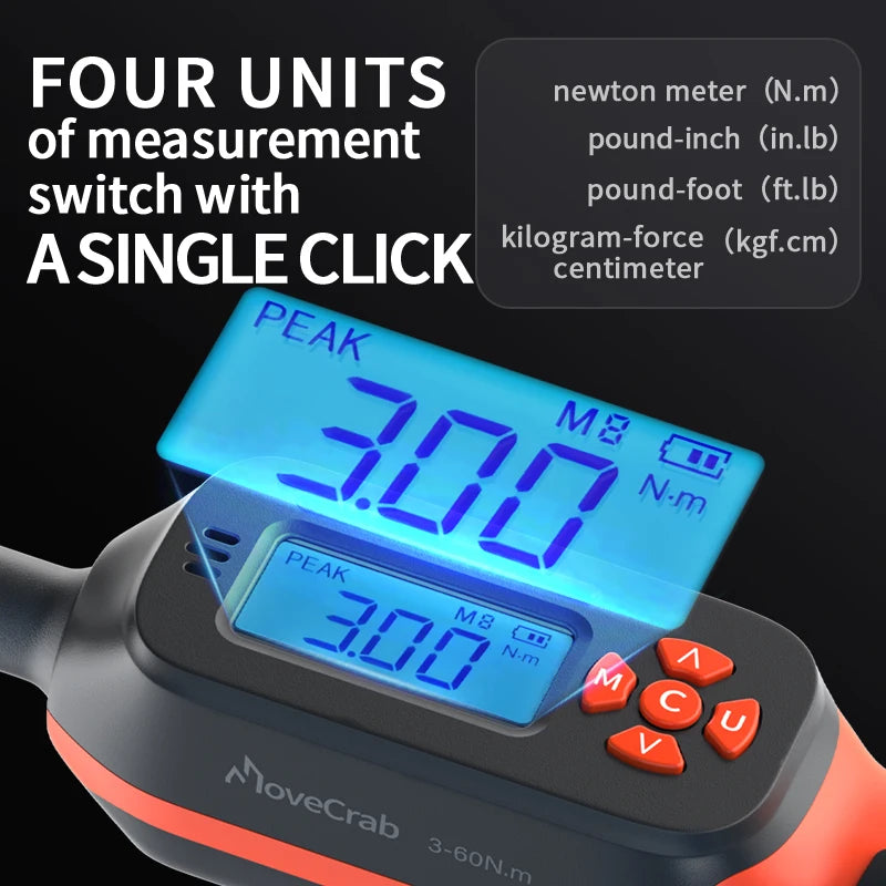 MoveCrab Digital Torque Wrench 1-340 Nm LED Buzzer Alerts