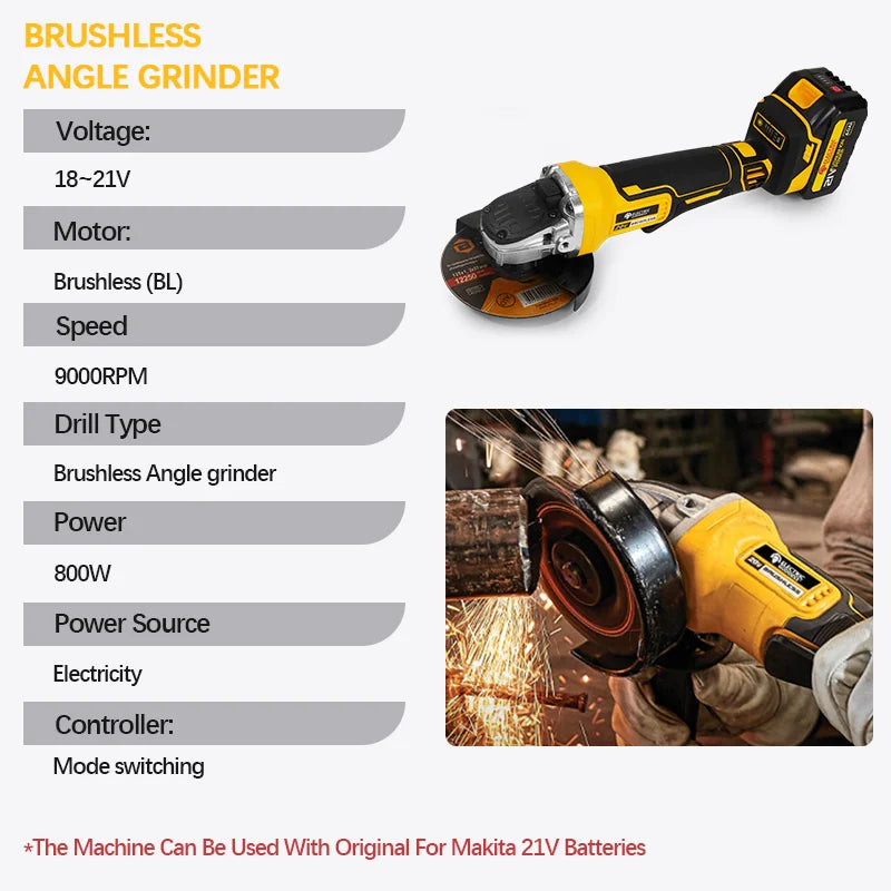 Edog DCG406 Brushless Cordless Grinder Makita 21V Battery